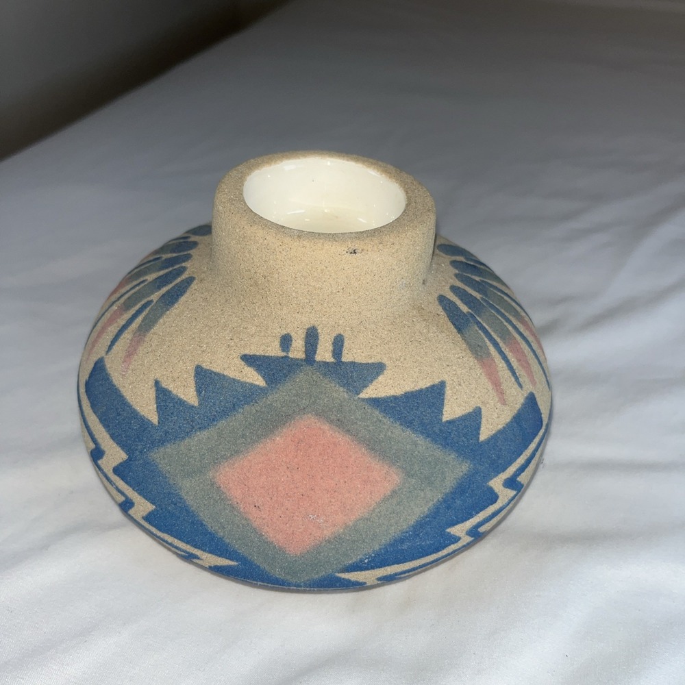 Vintage Sand Art Pottery Candle Tea‎ Light Holder Southwestern Motif Numbered